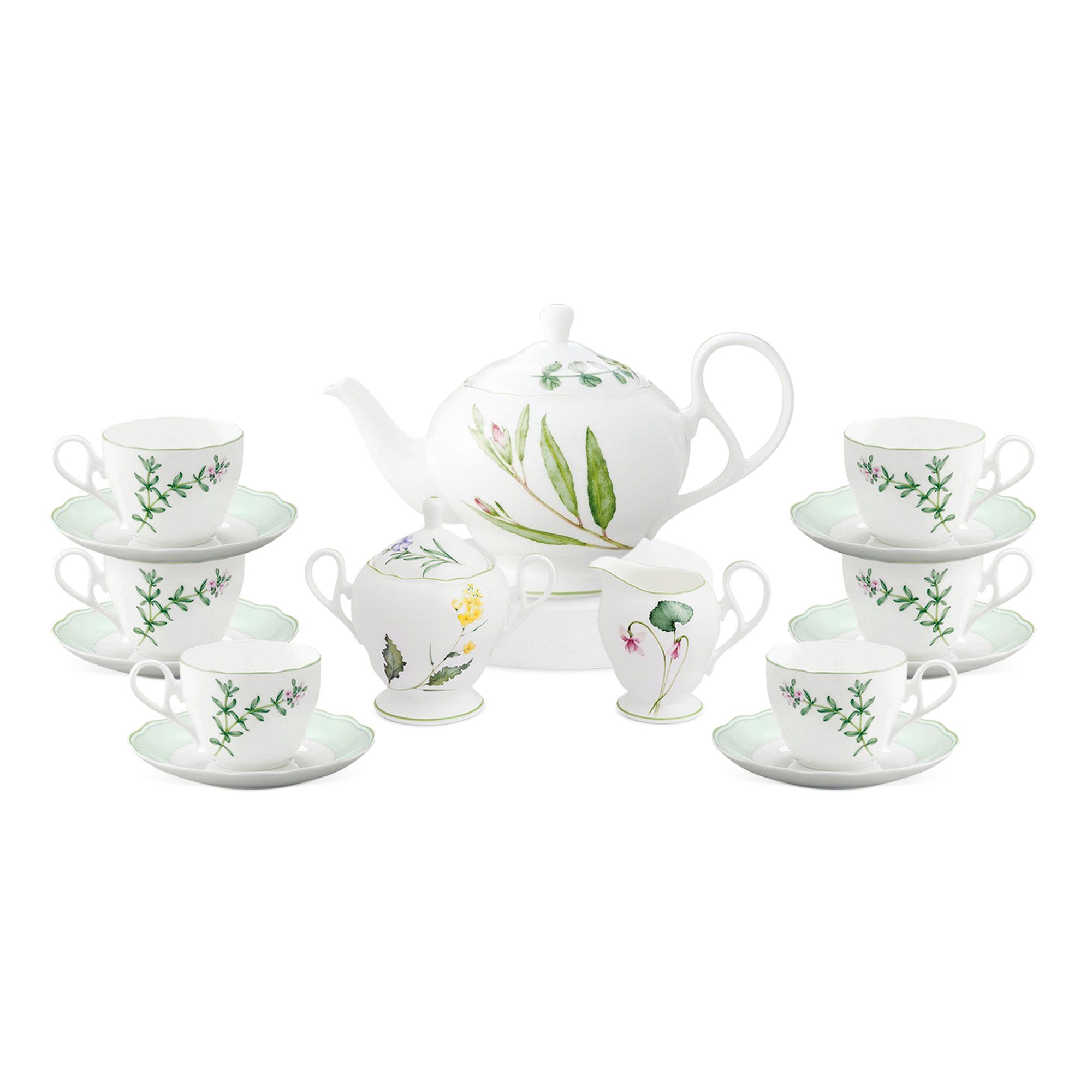  Bộ ấm chén uống trà (ấm 1.030ml, chén 250ml) 15 món sứ xương | English Herbs 4942L - T017A 