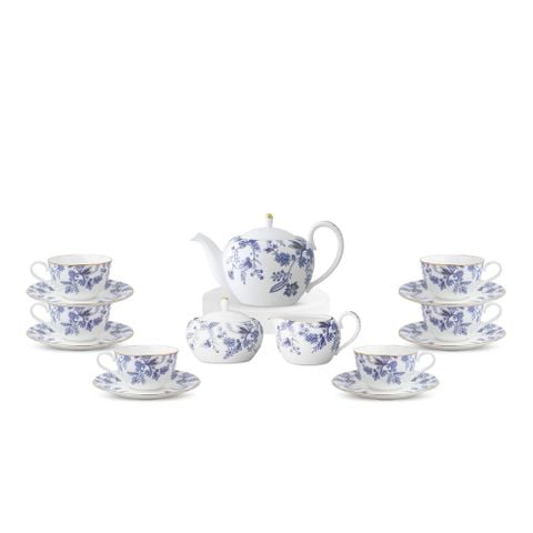  Bộ ấm chén uống trà (ấm nhỏ 520ml, chén 225ml) 15 món sứ xương | Blue Sorrentino 4562L - T017AS 