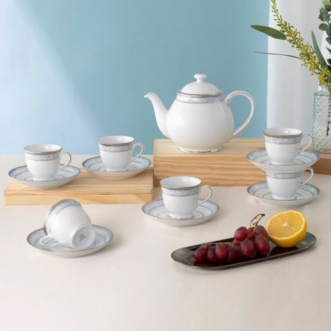  Bộ ấm chén uống trà nhỏ (ấm 780ml, chén 90ml) 13 món sứ trắng | Hampshire Platinum 4336L - T014S 