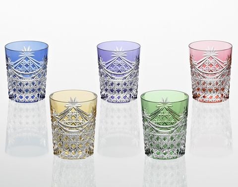  Bộ ly pha lê rock glass 05 màu xanh lá, đỏ, vàng, tím, xanh dương | Kagami TS370 - 2835-5 