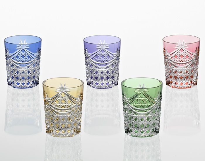  Bộ ly pha lê rock glass 05 màu xanh lá, đỏ, vàng, tím, xanh dương | Kagami TS370 - 2835-5 