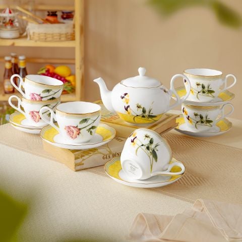  Bộ ấm chén uống trà 13 món (ấm 600ml, tách 250ml) sứ xương | Harvest Dream 4989L - T014M 