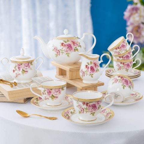  Bộ ấm chén uống trà (ấm 1.150ml, chén 230ml) 15 món sứ xương | Hertford 4861L - T017N 