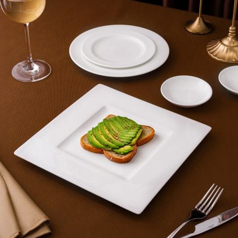  Bộ bát đĩa ăn châu Á đầy đủ 38 món (đĩa vuông, cho 6 người) sứ xương | Plain White 9990L - D038AV 