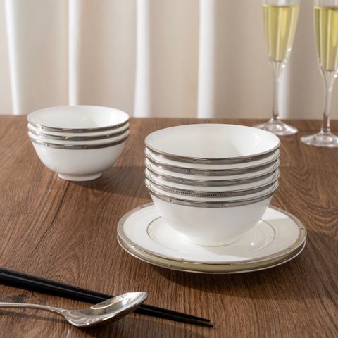  Bộ bát đĩa ăn châu Á đầy đủ 38 món (cho 6 người) sứ xương | Rochelle Platinum 4795L - D038AC 