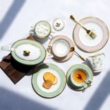  Bộ ấm chén uống trà 15 món tách loe (xanh lá) sứ xương cao cấp | Yoshino 9983J-T017G 