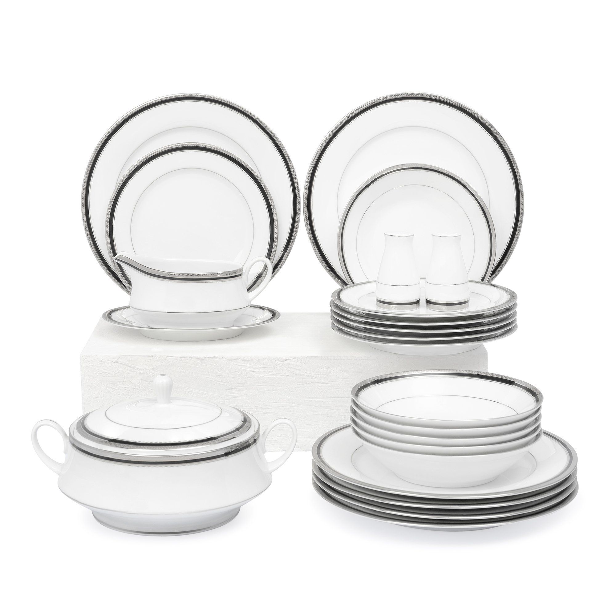  Bộ bàn ăn Châu Âu đầy đủ 22 món sứ trắng | Austin Platinum 4360 