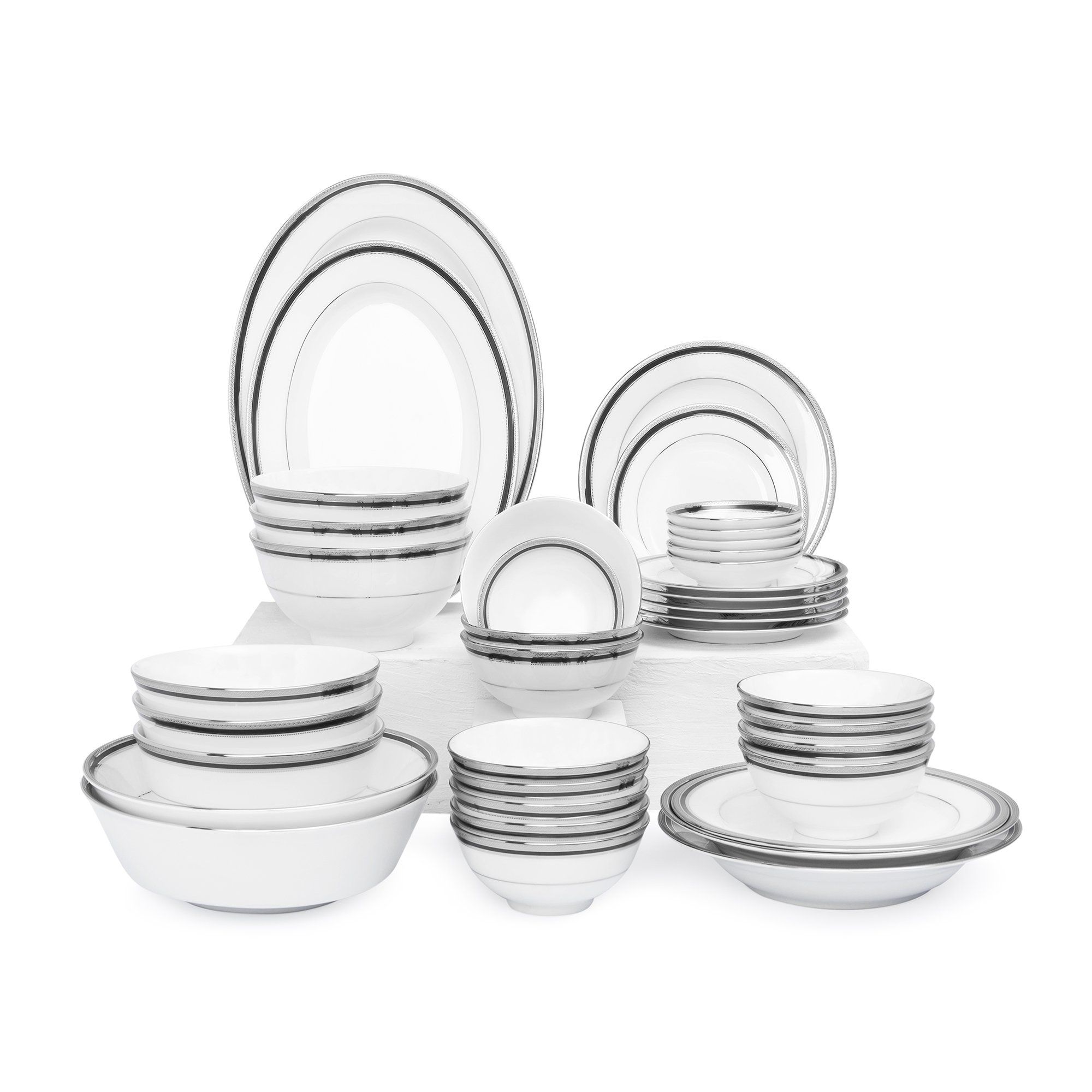  Bộ bát đĩa ăn châu Á đầy đủ 38 món (cho 6 người) sứ trắng | Austin Platinum 4360L - D038AB 