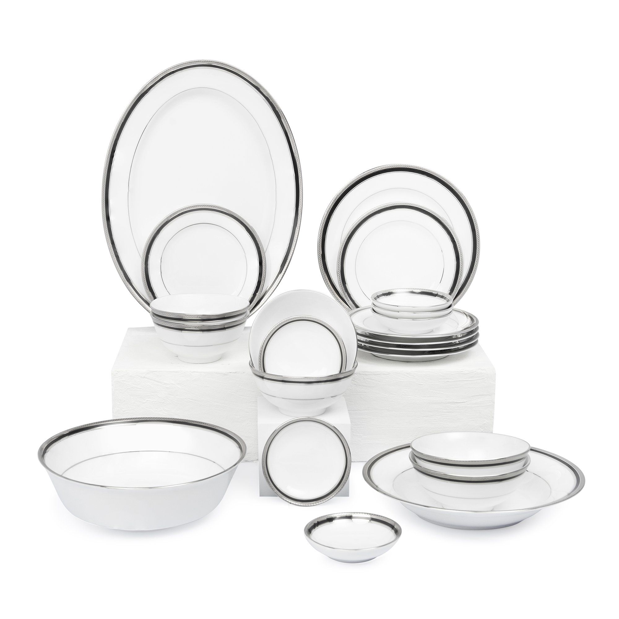 Bộ bát đĩa ăn châu Á cơ bản 22 món (cho 6 người) sứ trắng | Austin Platinum 4360L - D022AB 