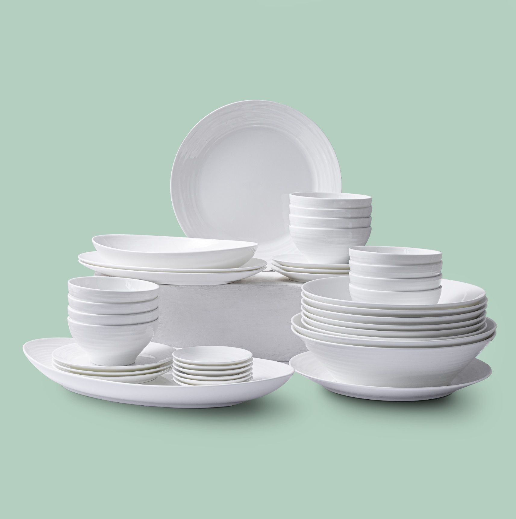  Bộ bát đĩa ăn châu Á 38 món (đĩa oval, bát cơm 12,1cm cho 6 người) sứ xương | Conjunto 4943L - D038AO 