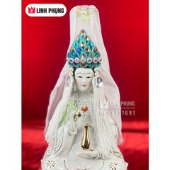 Mão bà Quan Âm hột đá khăn voan trắng (Tượng cao 20cm - 50cm)  Mã: QAHV