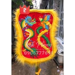 Quạt thêu rồng phụng để sau điện bà (đỏ, vàng) - QTRP