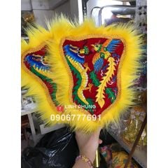 Quạt thêu rồng phụng để sau điện bà (đỏ, vàng) - QTRP