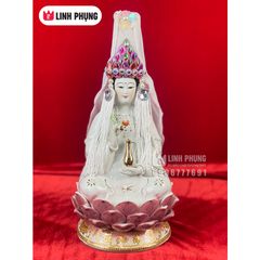 Mão bà Quan Âm hột đá khăn voan trắng (Tượng cao 20cm - 50cm)  Mã: QAHV
