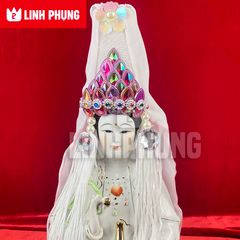 Mão bà Quan Âm hột đá khăn voan trắng (Tượng cao 20cm - 50cm)  Mã: QAHV Decor Decor Phòng Trang Trí Nhà Tranh