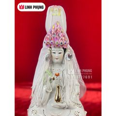 Mão bà Quan Âm hột đá khăn voan trắng (Tượng cao 20cm - 50cm)  Mã: QAHV