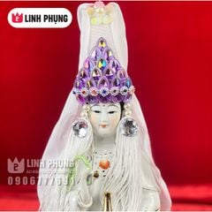 Mão bà Quan Âm hột đá khăn voan trắng (Tượng cao 20cm - 50cm)  Mã: QAHV