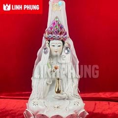 Mão bà Quan Âm hột đá khăn voan trắng (Tượng cao 20cm - 50cm)  Mã: QAHV Decor Decor Phòng Trang Trí Nhà Tranh