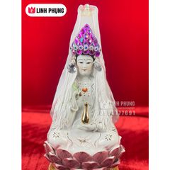 Mão bà Quan Âm hột đá khăn voan trắng (Tượng cao 20cm - 50cm)  Mã: QAHV