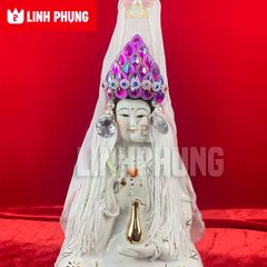 Mão bà Quan Âm hột đá khăn voan trắng (Tượng cao 20cm - 50cm)  Mã: QAHV Decor Decor Phòng Trang Trí Nhà Tranh