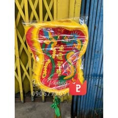 Quạt thêu rồng phụng để sau điện bà (đỏ, vàng) - QTRP