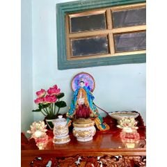 Áo choàng Quan Âm vải nhung kết sen trúc - Size tượng: 30cm - 60cm, Mã: QAK
