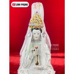 Mão bà Quan Âm hột đá khăn voan trắng (Tượng cao 20cm - 50cm)  Mã: QAHV