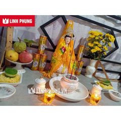 Combo áo thêu + mão Quan Âm hột (size tượng 20cm, 30cm, 40cm) - Mã: QAH, QAT