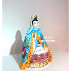 Áo choàng Quan Âm vải phi thêu sen trúc (20cm) - Mã: QAT