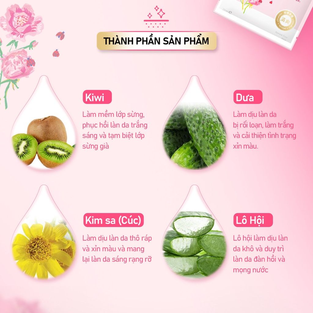  [ My Beauty Diary ] Hộp 8 miếng mặt nạ dưỡng ẩm và trắng sáng da Damask Rose Mask nhập khẩu chính hãng Đài Loan 23ml/miếng 
