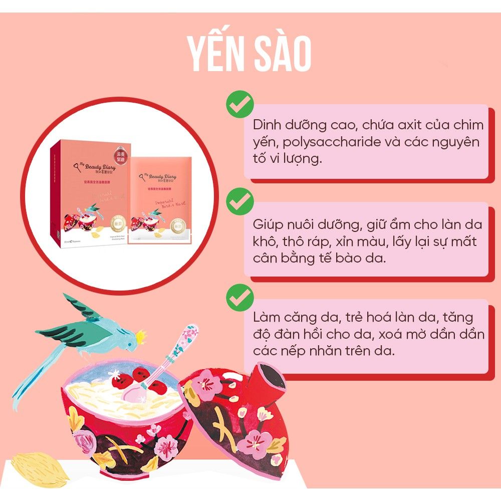  [ My Beauty Diary ] Hộp 8 miếng mặt nạ sáng mịn và dưỡng ẩm Imperial Birds Nest Emolliating Mask nhập khẩu chính hãng Đài Loan 23ml/miếng 