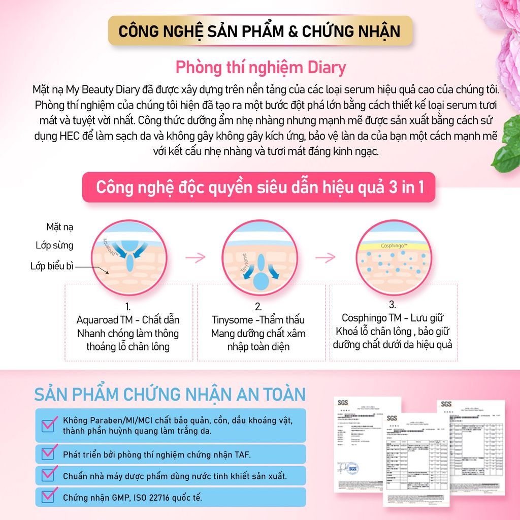  [ My Beauty Diary ] Hộp 8 miếng mặt nạ dưỡng ẩm và trắng sáng da Damask Rose Mask nhập khẩu chính hãng Đài Loan 23ml/miếng 