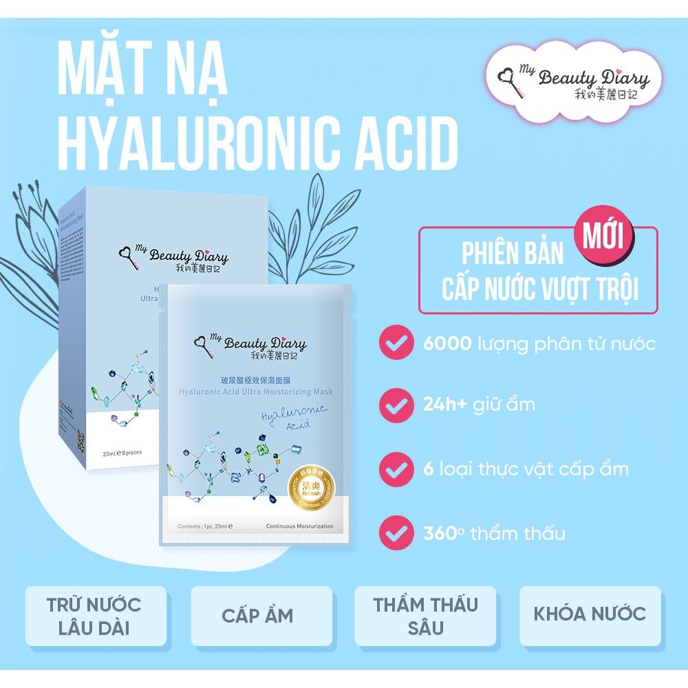  Hộp 8 miếng mặt nạ Hyaluronic Acid My Beauty Diary chính hãng Đài Loan 23ml/miếng 