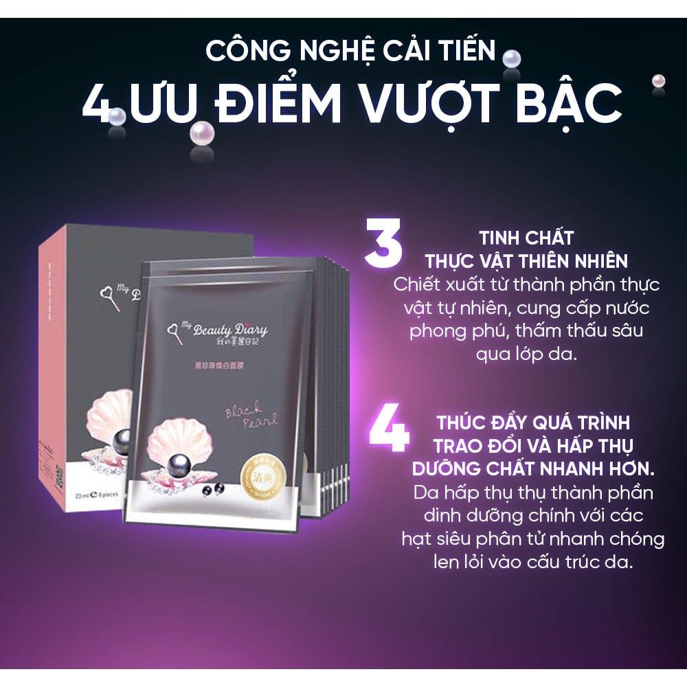  [ My Beauty Diary ] Hộp 8 miếng mặt nạ trắng sáng da cấp nước nuôi dưỡng da Black Pearl Brightening Mask nhập khẩu chính hãng Đài Loan 23ml/miếng 
