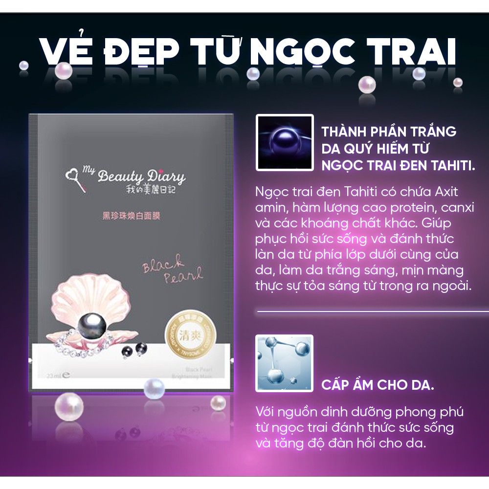  [ My Beauty Diary ] Hộp 8 miếng mặt nạ trắng sáng da cấp nước nuôi dưỡng da Black Pearl Brightening Mask nhập khẩu chính hãng Đài Loan 23ml/miếng 