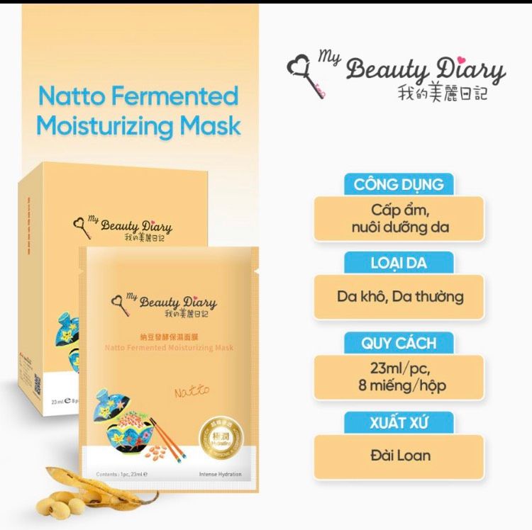  Hộp 8 miếng mặt nạ Natto My Beauty Diary chính hãng Đài Loan 23ml/miếng 