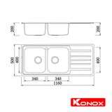 Chậu Rửa Bát 2 Hố Konox Artusi KS11650 1D Bàn phải