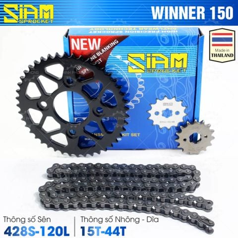 Nhông Sên Dĩa SIAM xe WINNER 150 (428S - 120L / 15T - 44T) (Mua 5 bộ BAO SHIP)