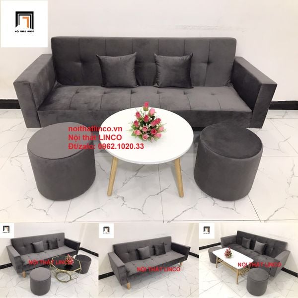 bộ ghế sofa giường dài 2m xám đen