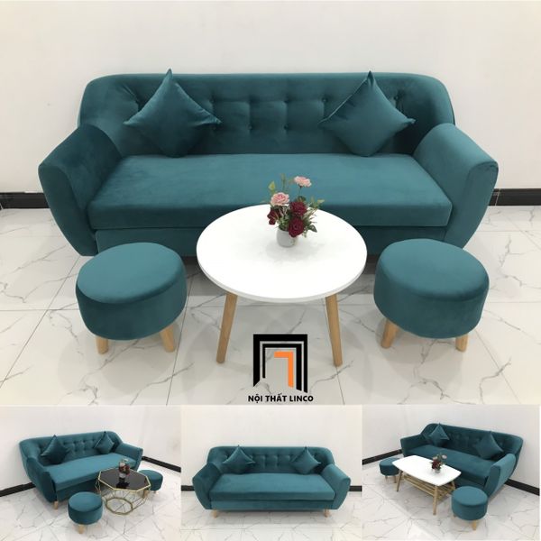 bộ ghế sofa băng vải nhung xanh lá