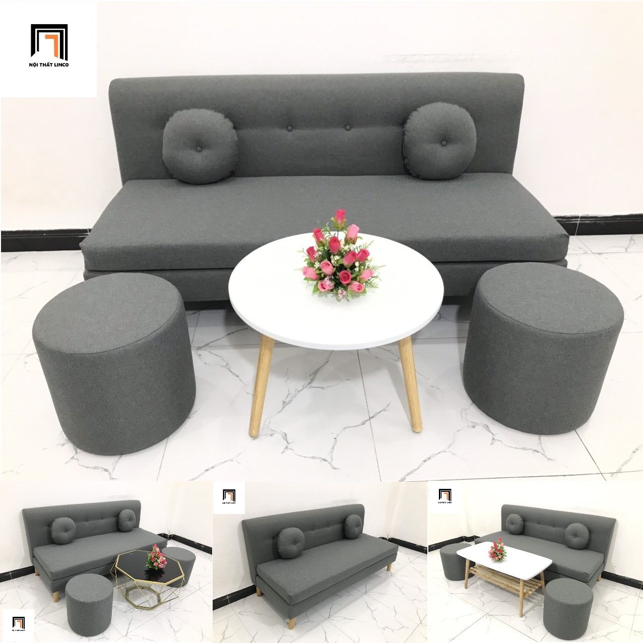  Bộ ghế sofa băng nhỏ gọn 1m7 BKT bọc vải nỉ bố mềm 