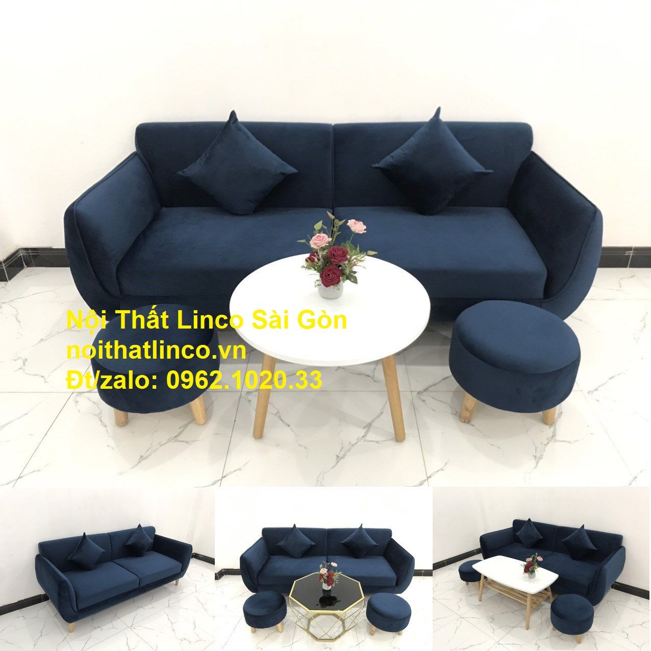  Bộ bàn ghế sofa băng văng xanh dương đậm giá rẻ Nội thất Linco Sài Gòn 