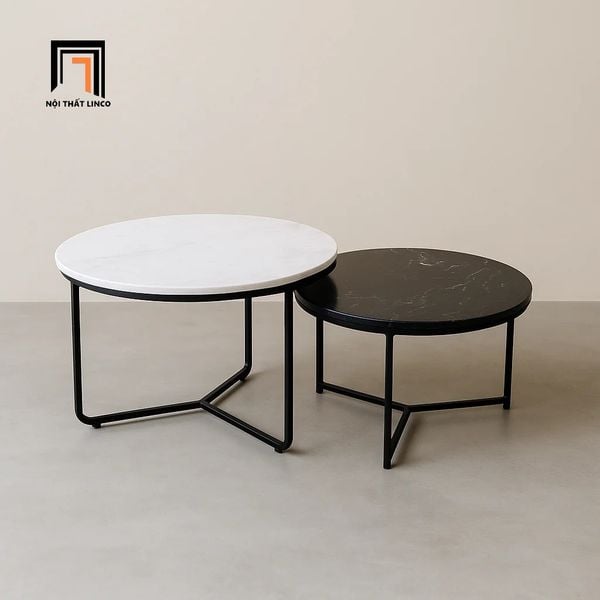 cặp bàn sofa phòng khách đen trắng