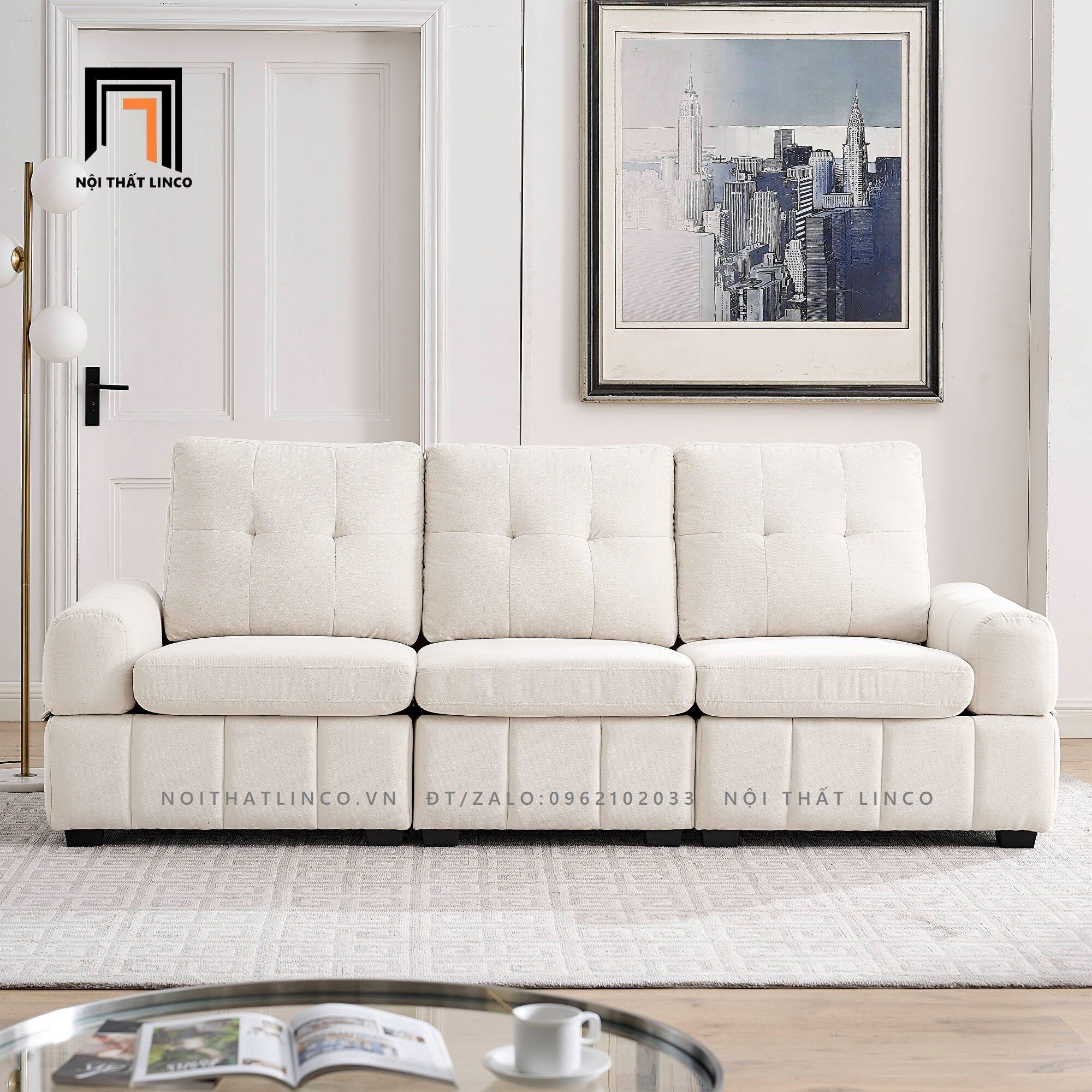  Ghế sofa băng gia đình BT106 Beige 2m2 vải bố cotton mềm 