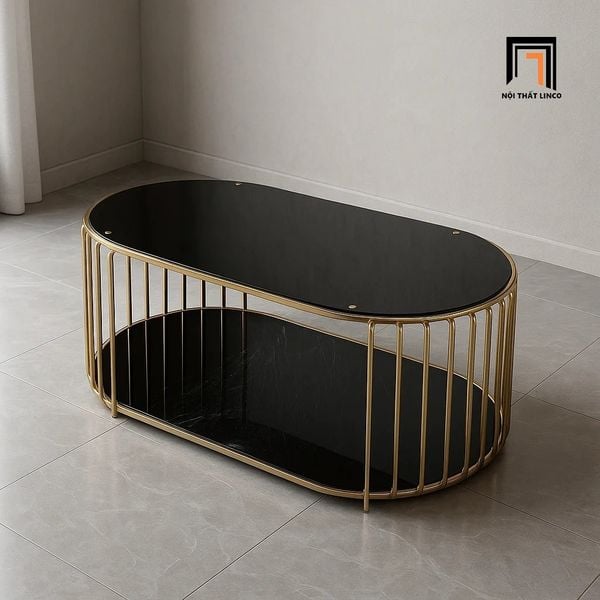 bàn sofa hình oval mặt kính đen