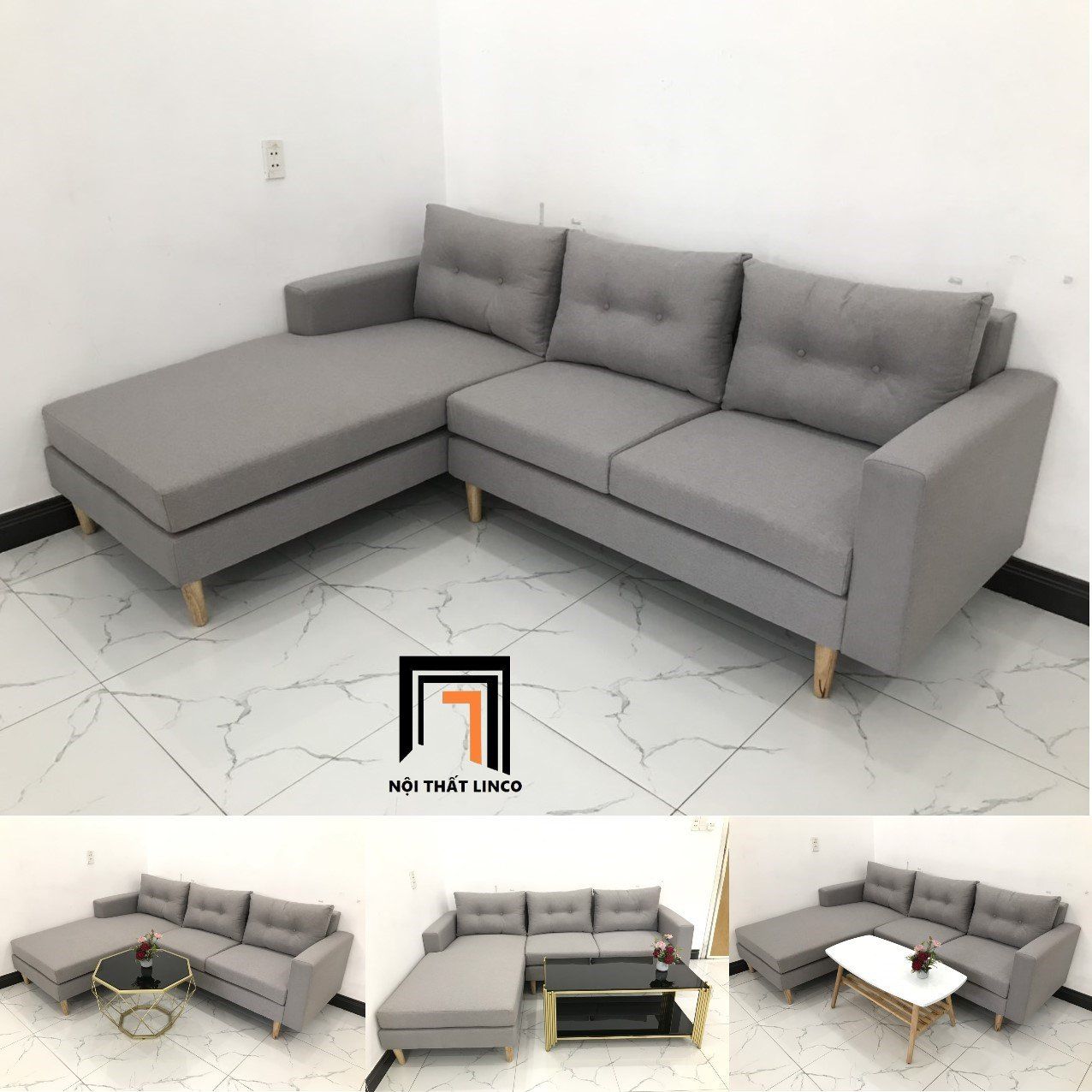  Bộ sofa góc giá rẻ 2m2 1m6 màu xanh nước biển cho nhà nhỏ 