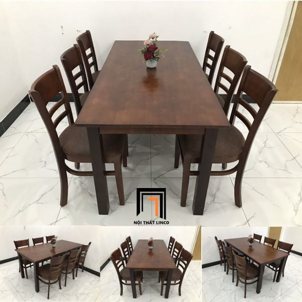 bộ bàn ăn 6 ghế màu nâu cánh gián