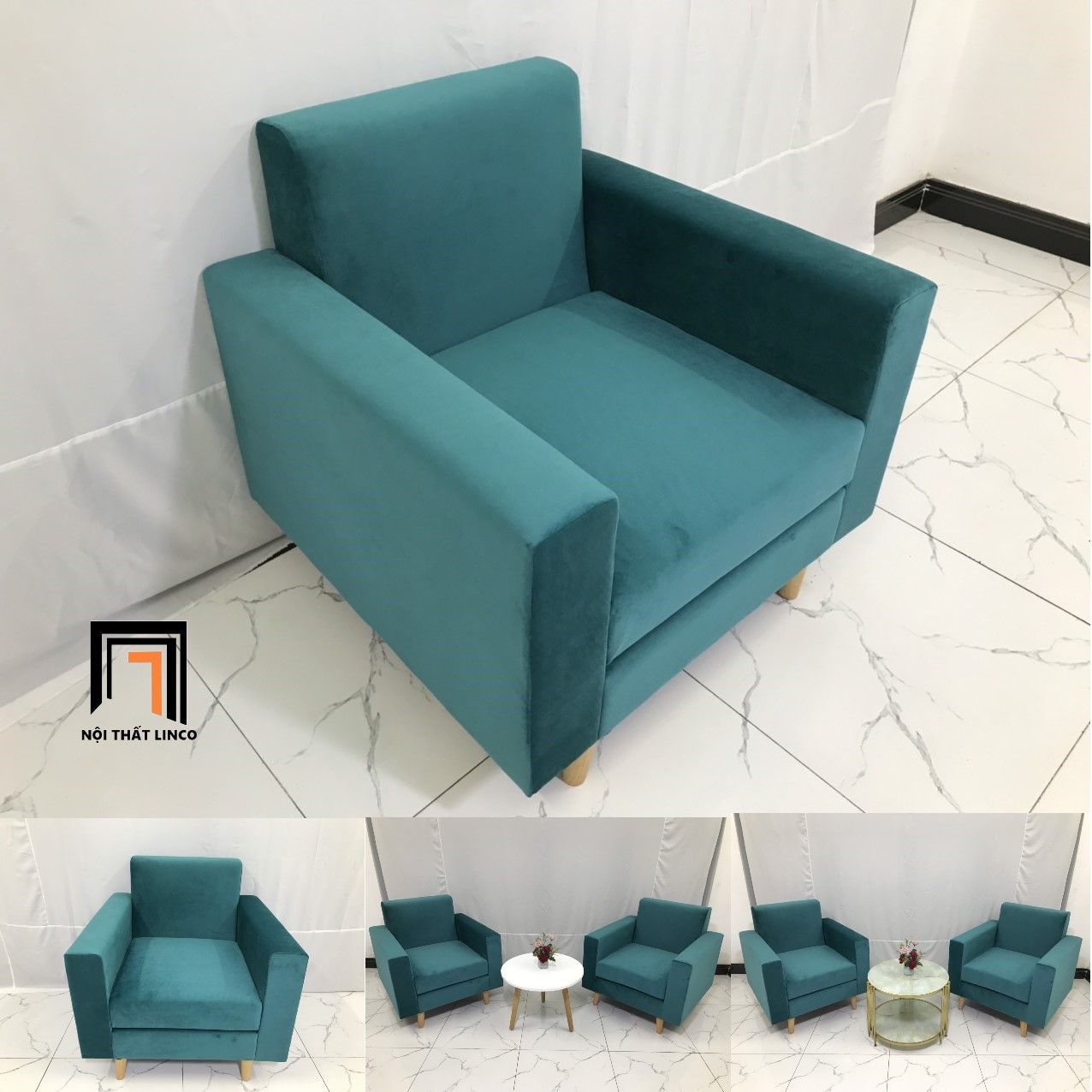  Ghế sofa đơn 1 người ngồi NS05 xanh lá vải nhung nỉ 