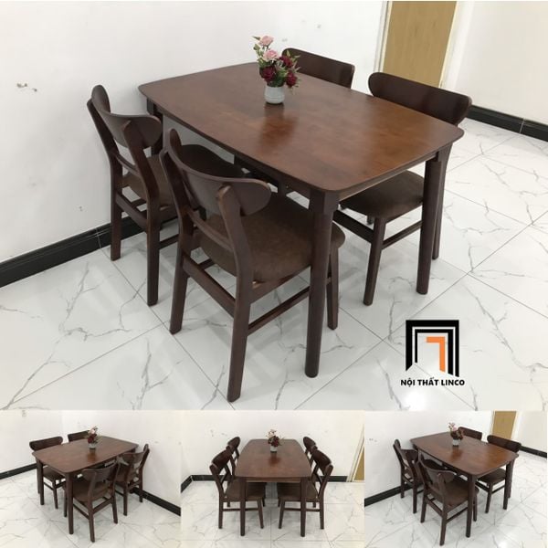 bộ bàn ghế ăn màu nâu đậm 1m2