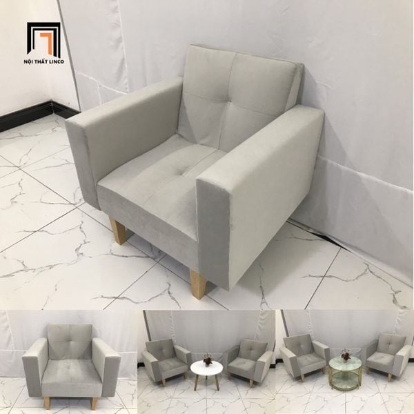 ghế sofa đơn xám trắng vải nhung